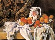 Paul Cezanne Nature morte avec rideau et pichet fleuri oil on canvas